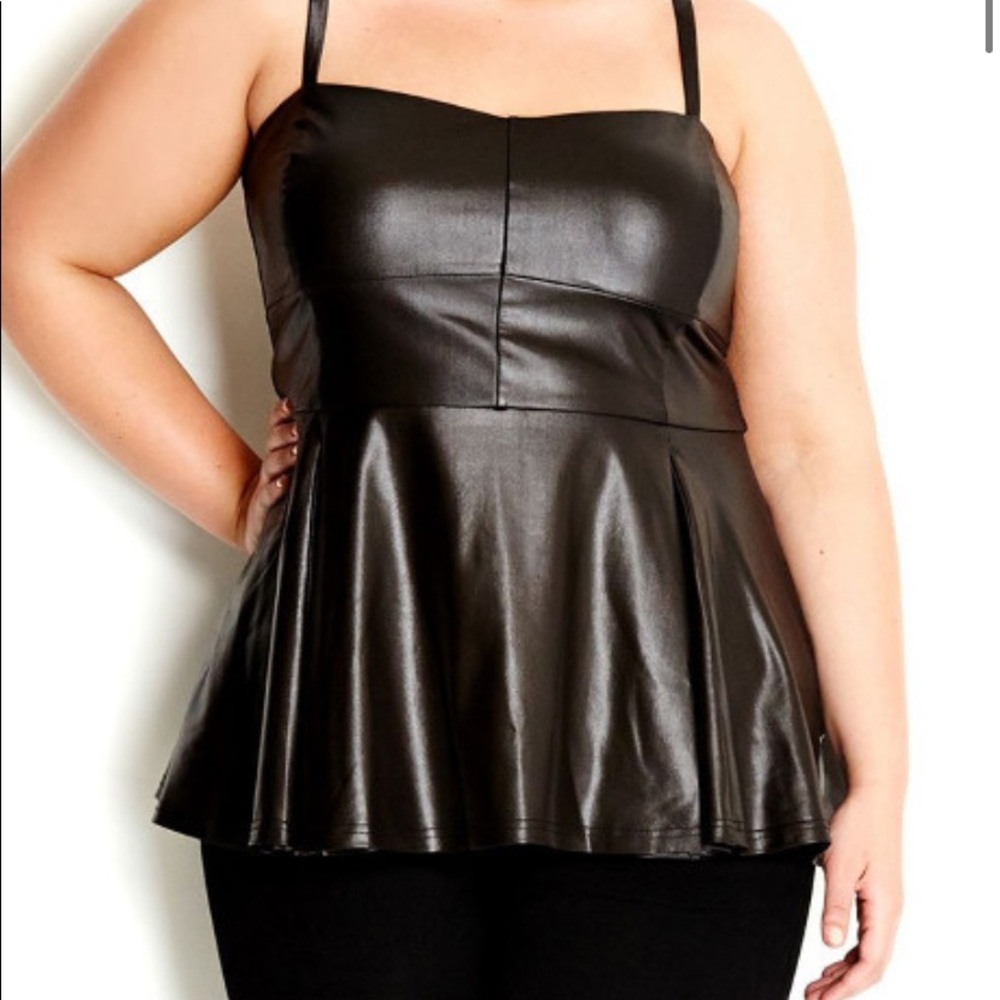 City chic black corset peplum wet look XS/14